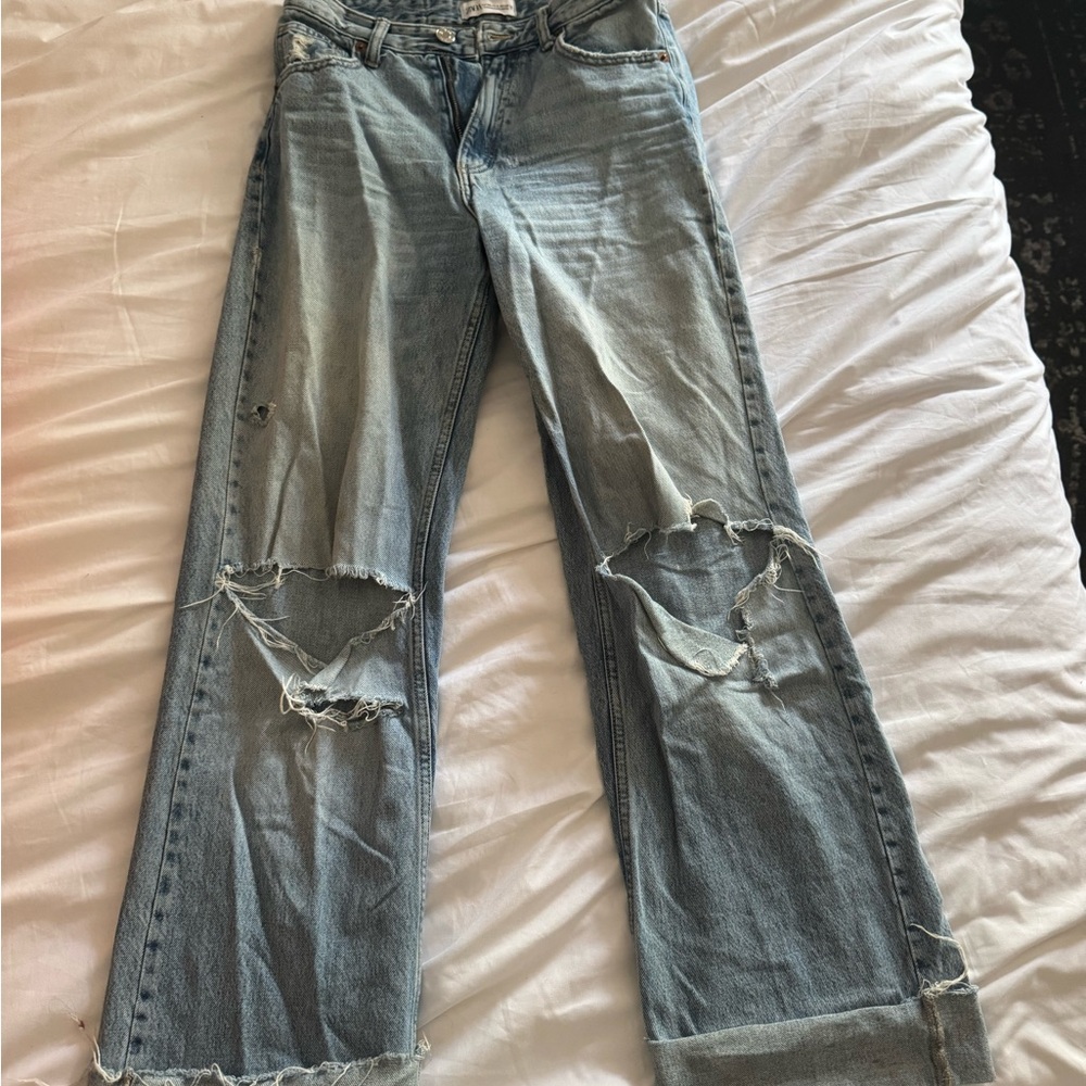 Zara Light Blue Distressed Flare Jeans